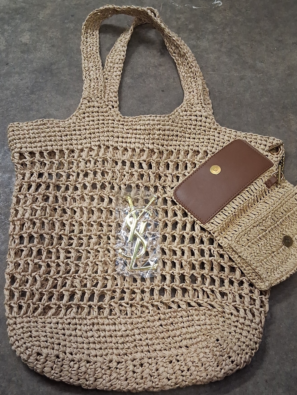 NWOT Womens Saint Laurent Beige Crochet Tote with Detachable Pouch - Picture 7 of 7